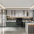 Modern Green And White Kitchen Interior With Island Counter And Appliances
