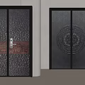 Dark Colored Doors Featuring Carved Texture And Circular Decoration Design 3d model