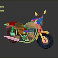 Orange and Gold Vintage Motorcycle with Black Seat Round Headlight and Metal Grille Engine