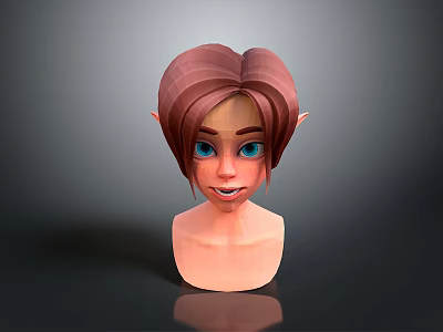 3D Modeled Elf Like Character With Brown Hair Blue Eyes And Pointed Ears Head Portrait 3d model