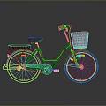 Classic Vintage Green Bicycle With Brown Leather Seat And Front Wire Basket
