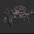 Game Character Mechanical Crab Creature With Red Eyes Spiked Metal Shell And Mechanical Legs
