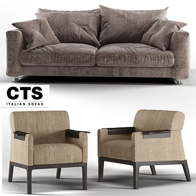 Modern Brown Fabric Double Sofa With Matching Beige Armchairs Italian Design 3d model