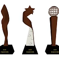 Golden Trophy Awards With Various Designs And Black Bases For Ceremonies