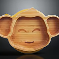 Cute Monkey Shaped Bamboo Household Tray With Smiley Face And Ear Shaped Divided Compartments