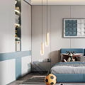 Modern Kids Room Interior Design With Blue Headboard Bed Soccer Ball Toy And Study Desk