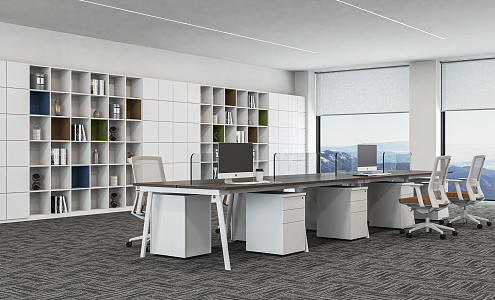 Modern Public Office Public Office Staff Office Desk and Chair Office Card Seat Data Cabinet 3d model