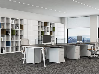 Modern Public Office Public Office Staff Office Desk and Chair Office Card Seat Data Cabinet 3d model
