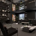 Modern Black Office Interior With Large Windows Marble Coffee Table And Plants