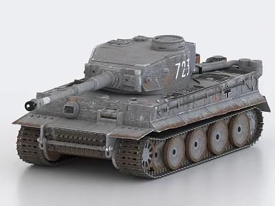 Gray Military Tank Model With Number 723 Weathered Surface Tracks And Turret 3d model