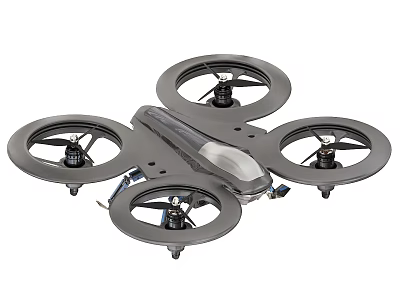 Gray Four Propeller Drone With Protective Guards And Compact Design 3d model
