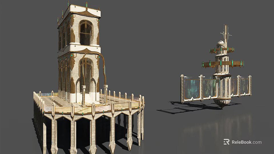 Architectural Models Featuring Tower Platform With Ornate Columns And Transparent Elements 3d model 