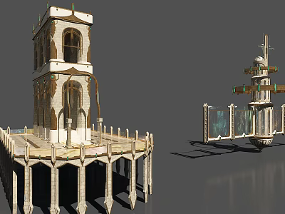 Architectural Models Featuring Tower Platform With Ornate Columns And Transparent Elements 3d model