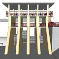 Modern Exterior Architectural Structure With Columns Balcony Staircase And Open Design