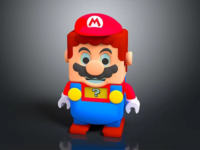 Super Mario Inspired Plush Doll With Red Hat M Logo Blue Overalls And Question Mark 3d model