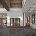 Elegant Modern Hotel Lobby Featuring Marble Reception Desk And Decorative Chandeliers