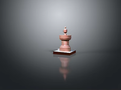 Scenic Landscape Featuring Red Fountain Pedestal Base And Smooth Surface Reflection 3d model