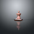 Scenic Landscape Featuring Red Fountain Pedestal Base And Smooth Surface Reflection