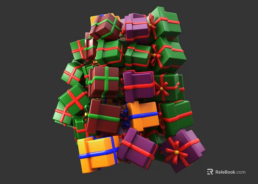 Colorful Gift Boxes As Daily Living Supplies With Red Ribbons Stacked Together 3d model 