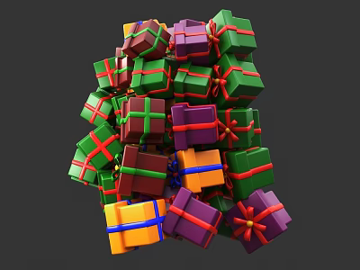 Colorful Gift Boxes As Daily Living Supplies With Red Ribbons Stacked Together 3d model