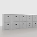 Modern White Bookcase With Multiple Locked Doors Arranged In Rows 3d model