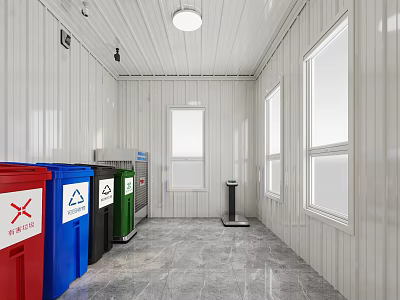 Waste Sorting Room With Color Coded Recycling Bins Marble Floor And Windows 3d model