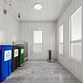 Waste Sorting Room With Color Coded Recycling Bins Marble Floor And Windows