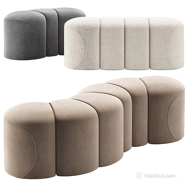 Elegant Modern Cylindrical Stools with Fabric Upholstery in Gray Beige Brown Tones 3d model 