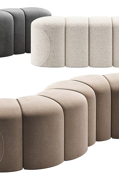 Elegant Modern Cylindrical Stools with Fabric Upholstery in Gray Beige Brown Tones 3d model