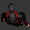 Fantasy Warrior Woman Wearing Red Black Leather Armor with Short Hair and Long Boots
