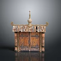 Traditional Wooden Building Model With Decorative Roof Cross Double Doors And Ornate Columns