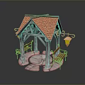 Outdoor Living Essentials Wooden Gazebo With Red Tiled Roof Stone Benches And Hanging Lantern