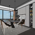 Modern Dining Room Interior Design With Pendant Lights Dining Table And Chairs 3d model