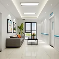 Modern Bright Leisure Area With Gray Sofa Coffee Table Plant Wall Paintings And Large Window
