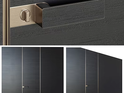 Modern Hinged Door With Sleek Metal Handle And Matte Black Wood Surface 3d model
