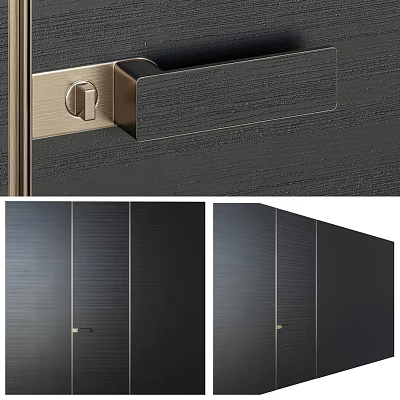 Modern Hinged Door With Sleek Metal Handle And Matte Black Wood Surface 3d model