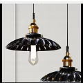 Vintage Industrial Pendant Light With Black Fluted Shade And Golden Brass Base