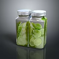 Refreshing Lime And Mint Infused Green Liquid In Glass Jars With Silver Lids