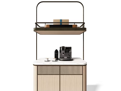 Elegant Modern Wooden Sideboard With Stone Countertop Metal Shelf And Coffee Machine 3d model