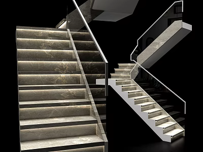 Modern Marble Staircase Design With Polished Steps And Stylish Metal Handrail 3d model