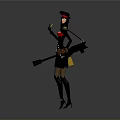 Military Female Character With Black Hat Red Scarf Holding Green Yellow Object And Long Boots