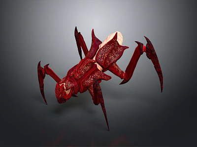 Red Armored Fantasy Character With Spider Like Creature Intricate Design Details 3d model