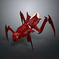 Red Armored Fantasy Character With Spider Like Creature Intricate Design Details