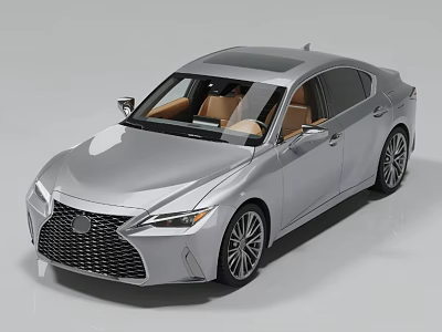 Silver Sleek Sedan Car With Modern Design Front Grille Brown Interior And Alloy Wheels 3d model