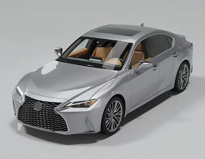 Silver Sleek Sedan Car With Modern Design Front Grille Brown Interior And Alloy Wheels 3d model