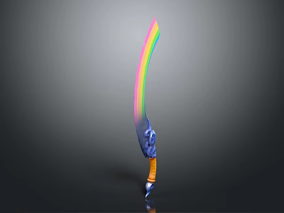 Fantasy Scimitar Weapon With Rainbow Colored Blade And Blue Decorative Handle 3d model