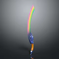 Fantasy Scimitar Weapon With Rainbow Colored Blade And Blue Decorative Handle