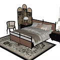 Elegant Wooden Double Bed With Nightstands Table Lamps Area Rug And Accent Chair