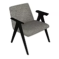 Modern Dining Chairs Upholstered In Grey Fabric With Black Wooden Armrests Legs