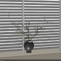 Gray Vase With Thin Branches And Small Red Berries On Window Sill With White Blinds 3d model
